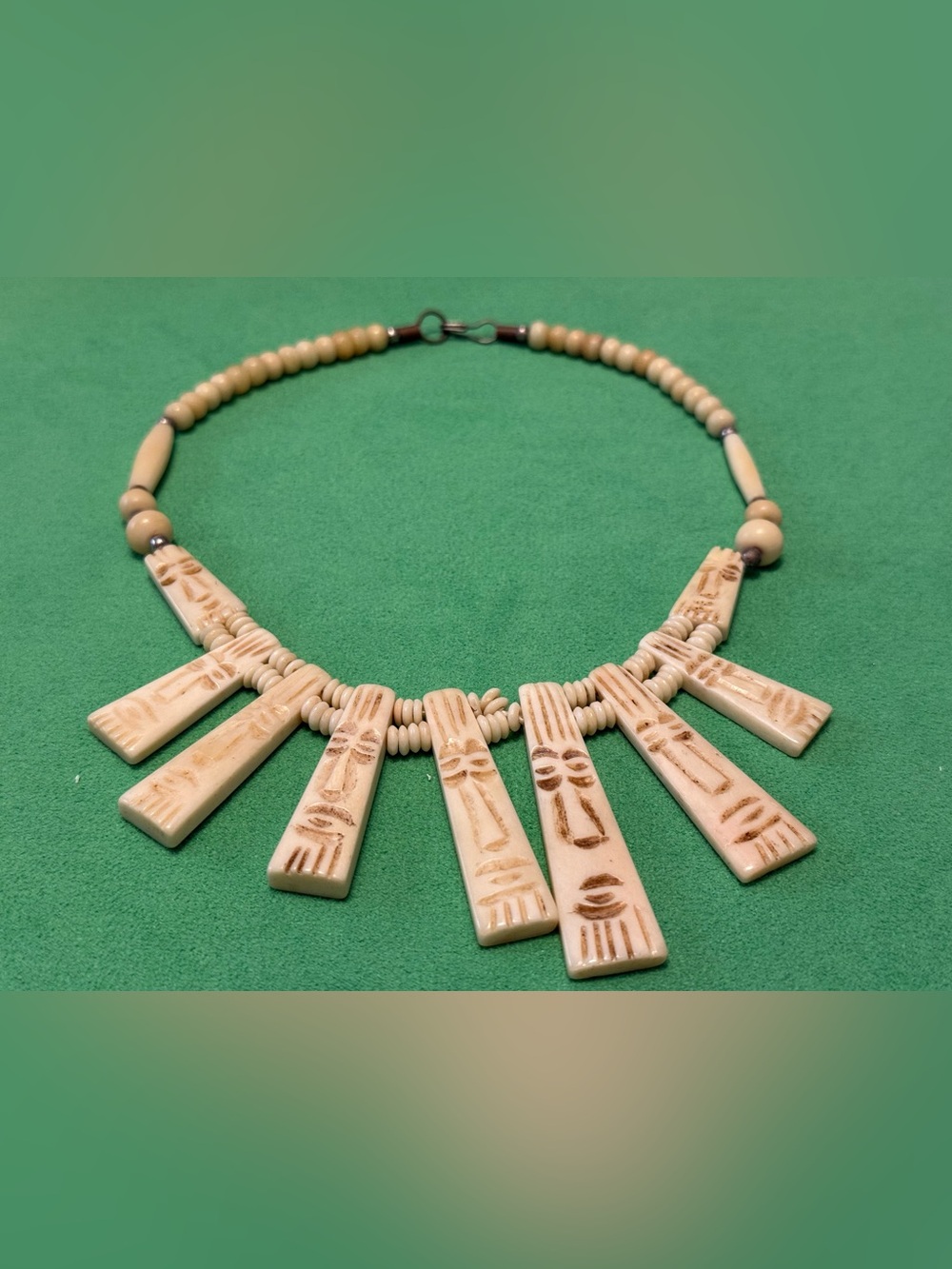 Carved Bone Vintage Cream Tribal Pendant Statement Necklace